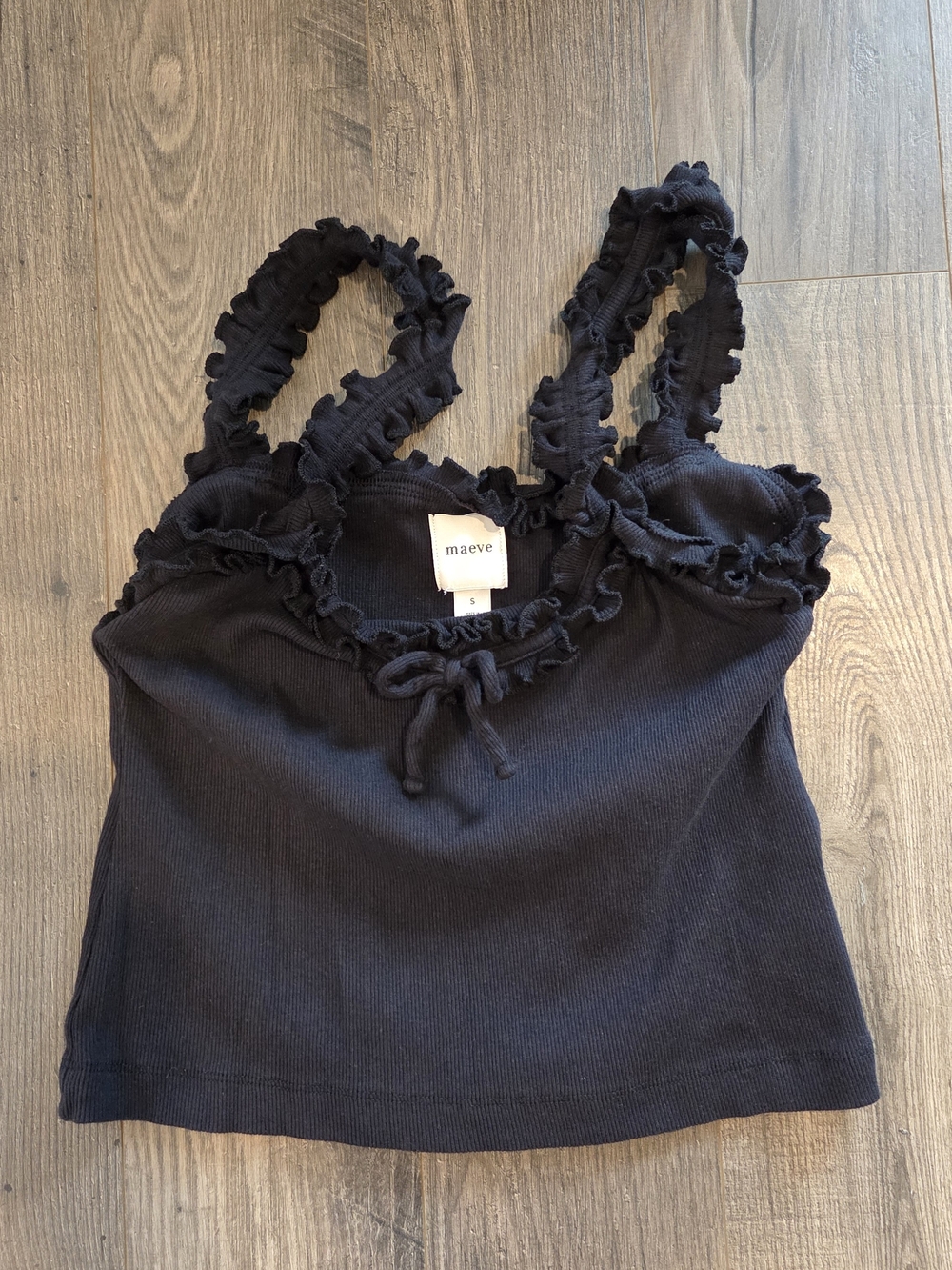 Maeve Black Ruffle-Trim Ribbed Camisole